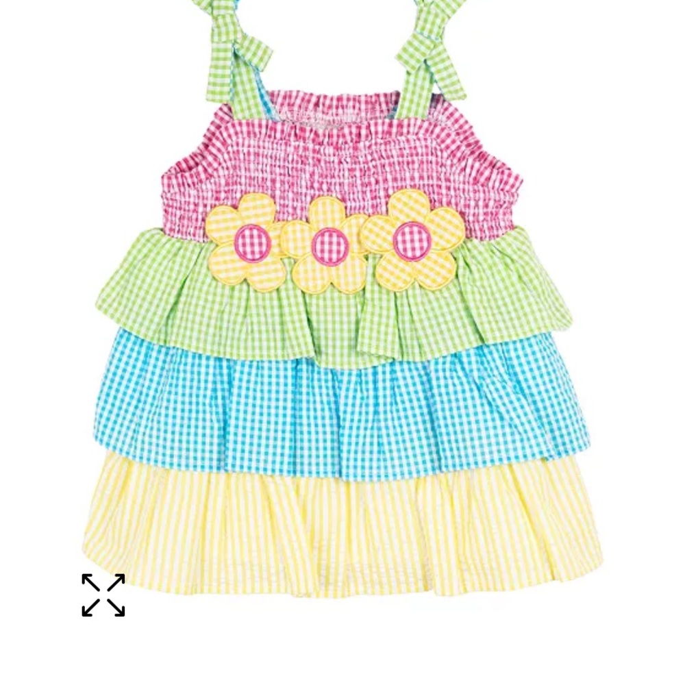 Rare Editions Baby Girls Pink Gingham Smocked Tiered Flower‎ Dress 12 Months